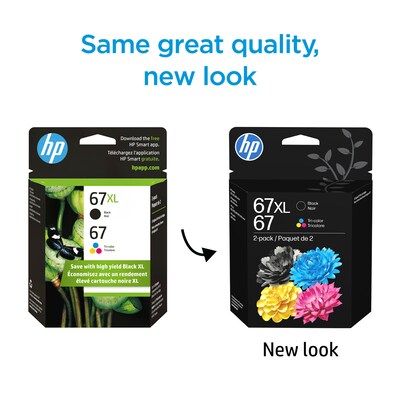 HP 67XL/67 Black High Yield and Tri-Color Standard Yield Ink Cartridge, 2/Pack (3YP30AN#140)