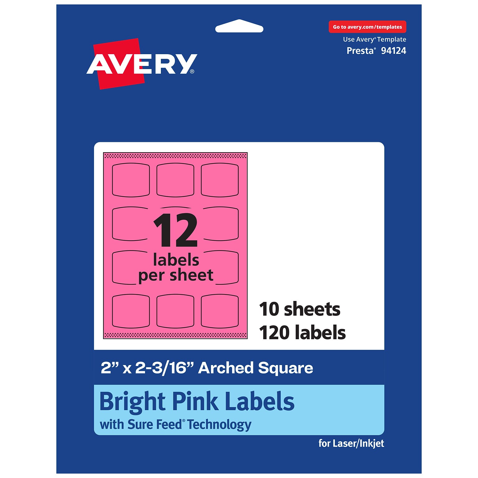 Avery Laser/Inkjet Arched Square Multipurpose Labels, 2 x 2-3/16, Bright Pink, 120/Pack (94124)