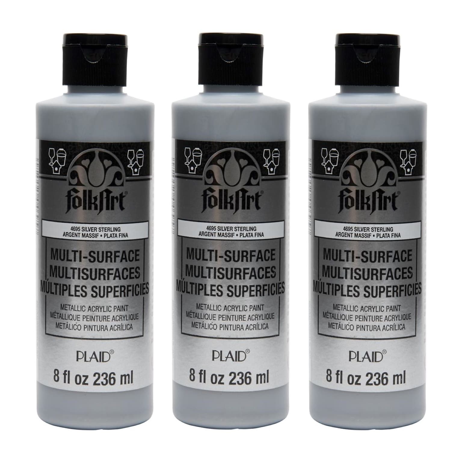 FolkArt Acrylic Paint Metallic, 8oz., Silver Sterling, 3/Pack(FLK4695-3)