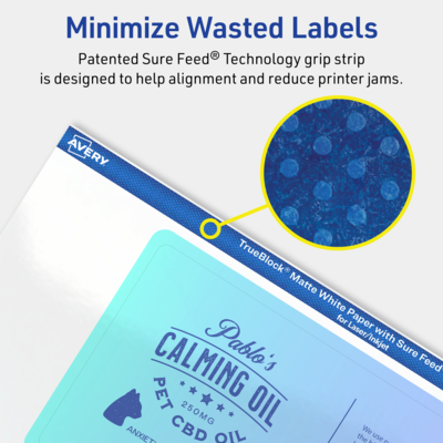 Avery TrueBlock Laser/Inkjet Rectangle Multipurpose Labels, 3" x 5", White, 30/Pack (94213)