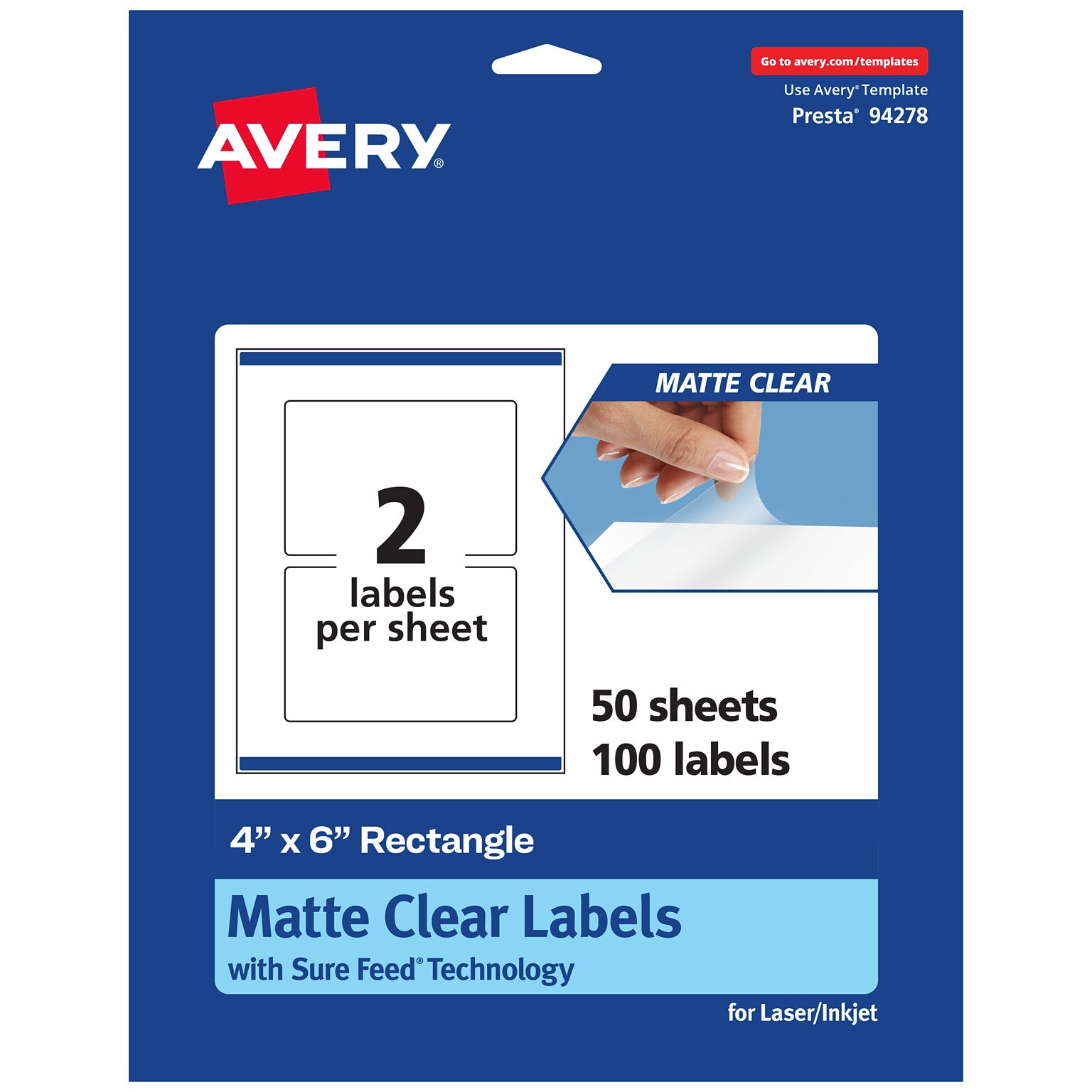 Avery Laser/Inkjet Rectangle Multipurpose Labels, 4 x 6, Clear, 100/Box (94278)
