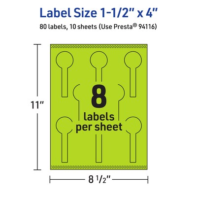 Avery Printable Decorative Edge Multipurpose Labels, 1.5" x 4", Bright Green, 80/Pack (94116)
