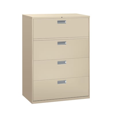 HON Brigade 600 Series 4-Drawer Lateral File Cabinet, Locking, Letter/Legal, Putty/Beige, 42W (HON694LL)