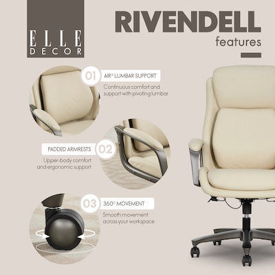 Elle Decor Rivendell AIR Lumbar Ergonomic Faux Leather Swivel Executive Chair, Cream (60124-CRM)