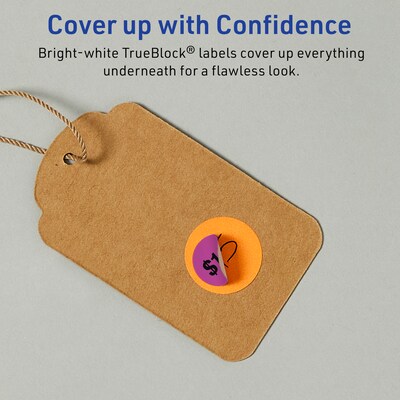 Avery TrueBlock Laser/Inkjet Circle Multipurpose Labels, 1.25" Dia., White, 750/Pack (94505)