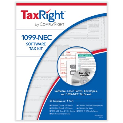 ComplyRight TaxRight 2024 1099-NEC Tax Form Tax Forms, Envelopes, TipSheet & Software, 4-Part, 50/Pa