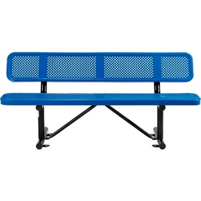Global Industrial 6 Outdoor Steel Picnic Bench w/ Backrest, Perforated Metal, Blue (694557BL)