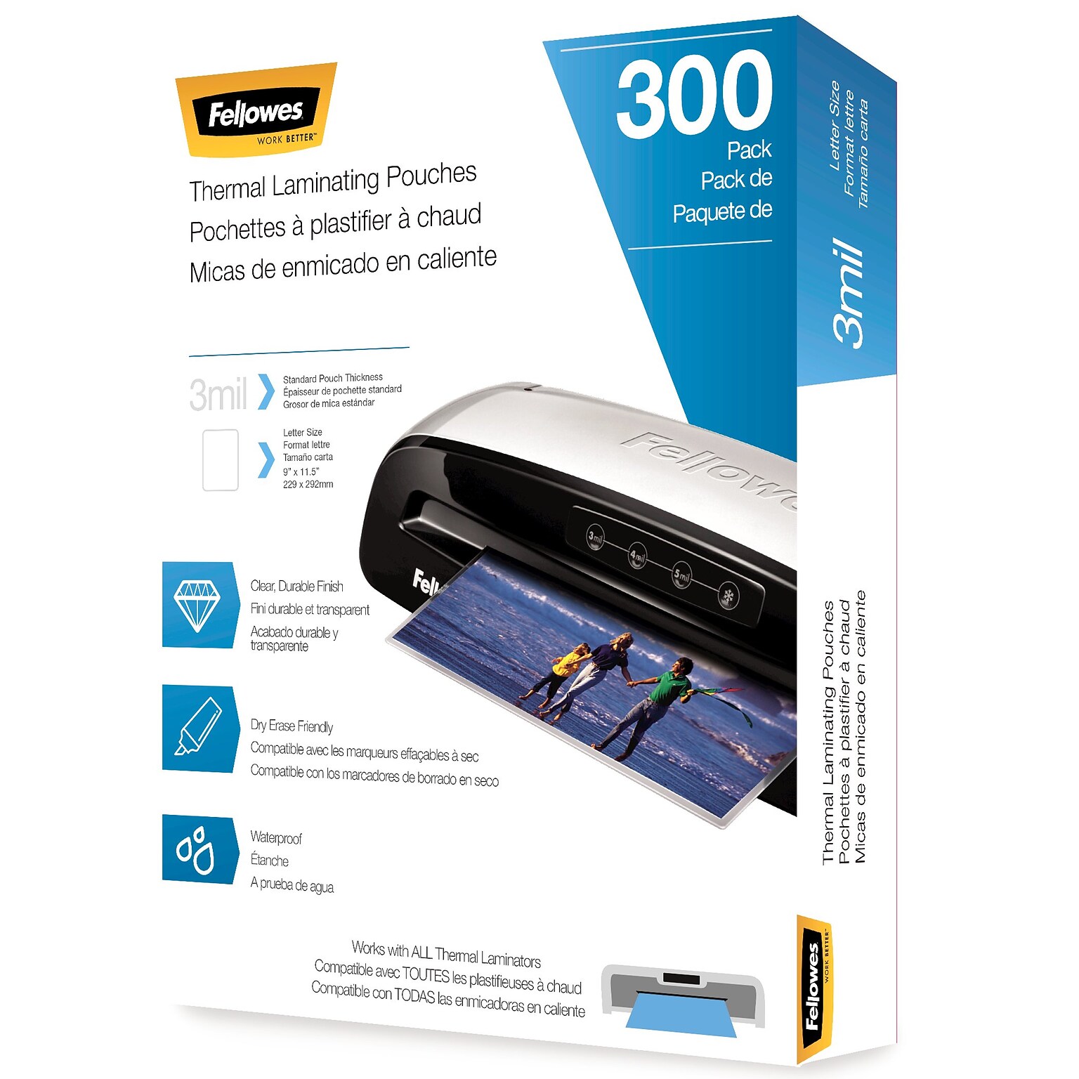 Fellowes Thermal Laminating Pouches, Letter Size, 3 Mil, 300/Pack (5247101)