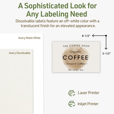 Avery Dissolvable Rectangle Multipurpose Labels, 5.5" x 8.5", Off-white, 10/Pack (94229)