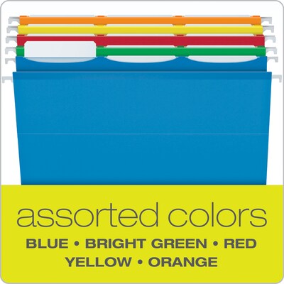 Pendaflex Ready-Tab 10 Premium Reinforced Hanging File Folder, 3-Tab, Letter, Assorted Colors, 25/Box (42621)