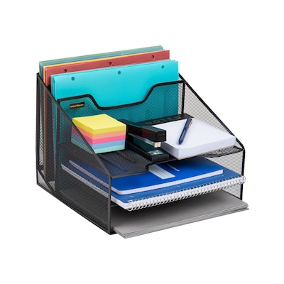 Mind Reader 5-Compartment Metal Mesh File Organizer, Black (MESHBOX5-BLK)