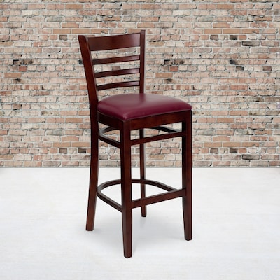 Flash Furniture HERCULES Traditional Wood Ladder Back Restaurant Barstool, Mahogany/Burgundy, 2-Pieces/Pack (2XUW05BLADMABRV)