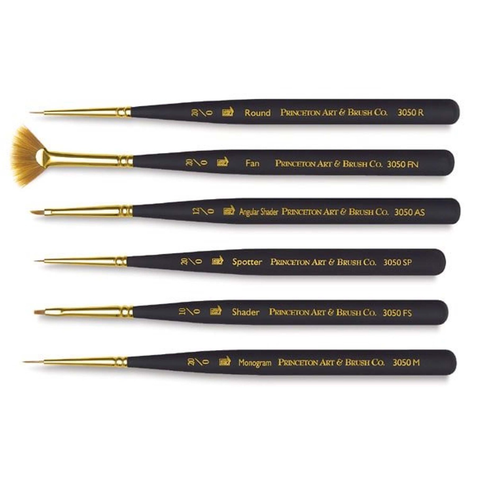 Princeton Mini-Detailer Mixed Media Synthetic Brushes, Black, 6/Pack (PBXP30506SET)