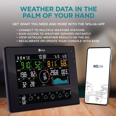 Logia 7-in-1 WiFi Wireless Weather Station w/ 10-Day Forecast, Solar & Large 8" LED Display (LOWSC7110FWB8)