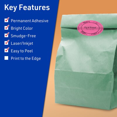 Avery Laser/Inkjet Oval Multipurpose Labels, 1.5" x 2.5", Bright Pink, 360/Pack (94051)