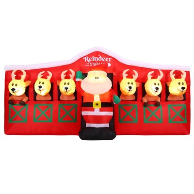 Fraser Hill Farm 4 Pre-Lit Inflatable Santa in Reindeer Stable (FHFRDRSTBLE041-L)