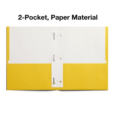 Staples Smooth 2-Pocket Paper Folder with Fasteners, Yellow, 25/Box (50779/27546-CC)