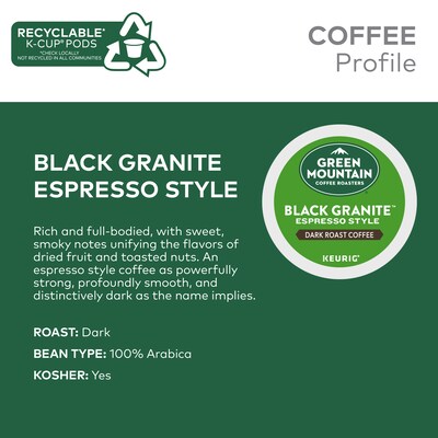 Green Mountain Black Granite Espresso Style Coffee Keurig® K-Cup® Pods, Dark Roast, 96/Carton (5000366650CT)