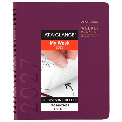 2027 AT-A-GLANCE Contemporary 8.25 x 11 Weekly & Monthly Planner, Faux Leather Cover, Purple (70-940X-14-27)