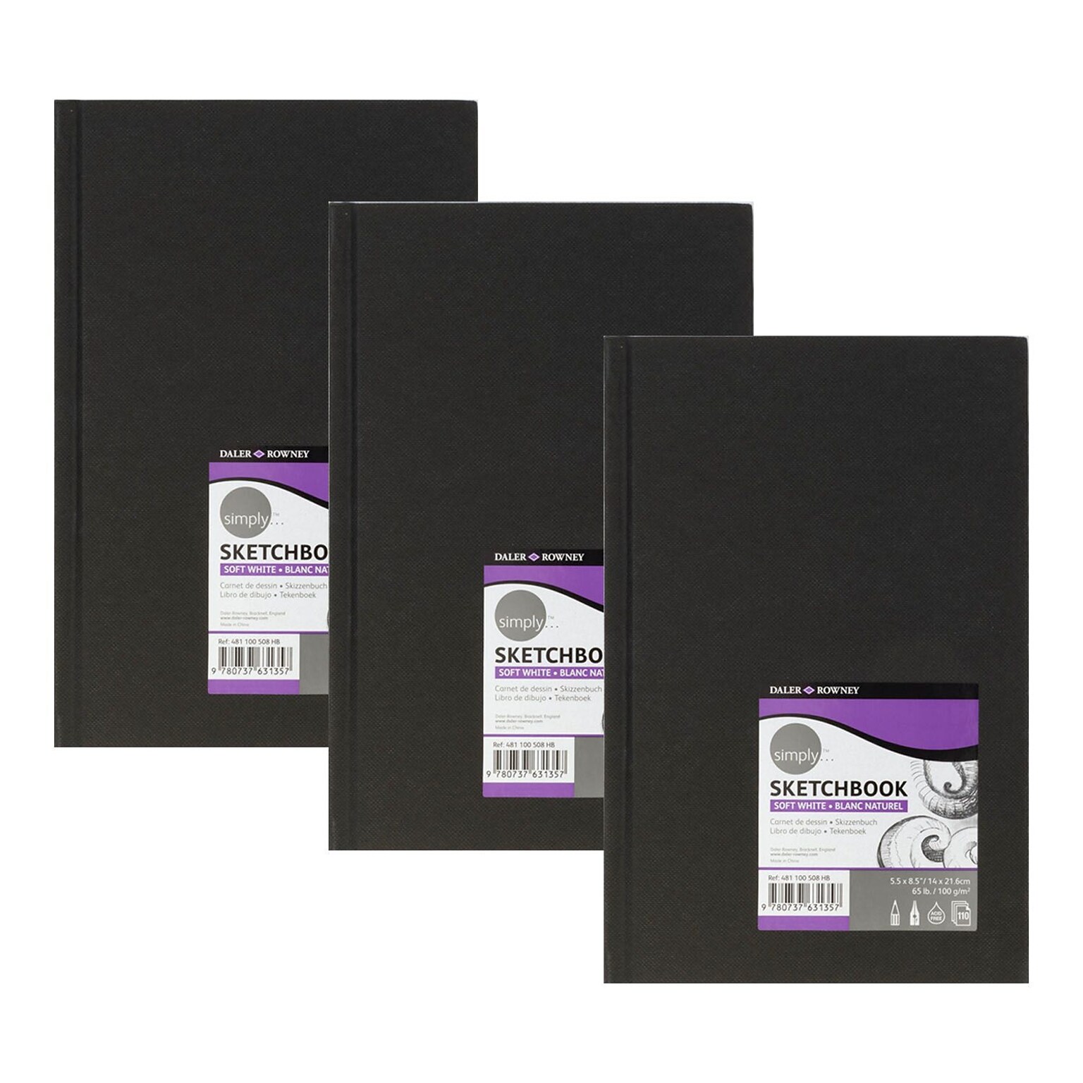 Daler-Rowney Simply 5.5 x 8.5 Hard Bound Sketch Book, 80 Sheets/Book, 3/Bundle (DRWD481500508-3)