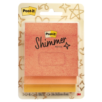Post-it Shimmer Sticky Notes, 3 x 3, Warm Collection, 45 Sheets/Pad, 3 Pads/Pack (SENS-SN33-WM)