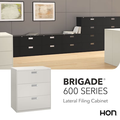 HON Brigade 600 Series 3-Drawer Lateral File Cabinet, Locking, Letter/Legal, Gray, 36"W (H683.L.Q)