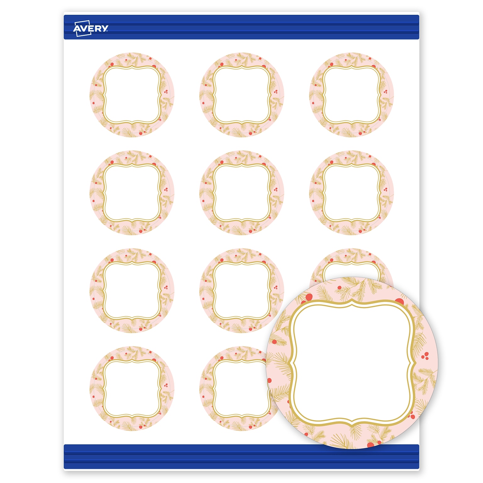 Avery Gold-Pink Berries Matte Blank Card, White, 120/Pack (S00-FGF)