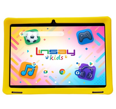 Linsay 10.1" Tablet, Wi-Fi, Octa Core, 256GB eMMC, Android 15, with Yellow Kids Defender Case and LED Backpack Yellow