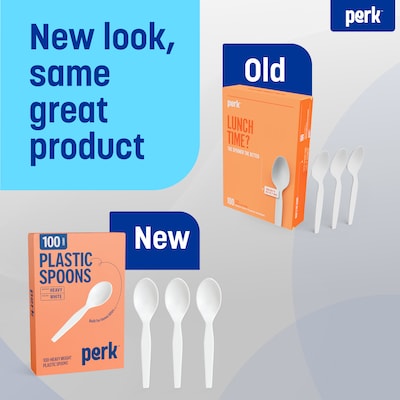 Perk™ Polystyrene Spoon, Heavy-Weight, White, 100/Pack (PK56405)
