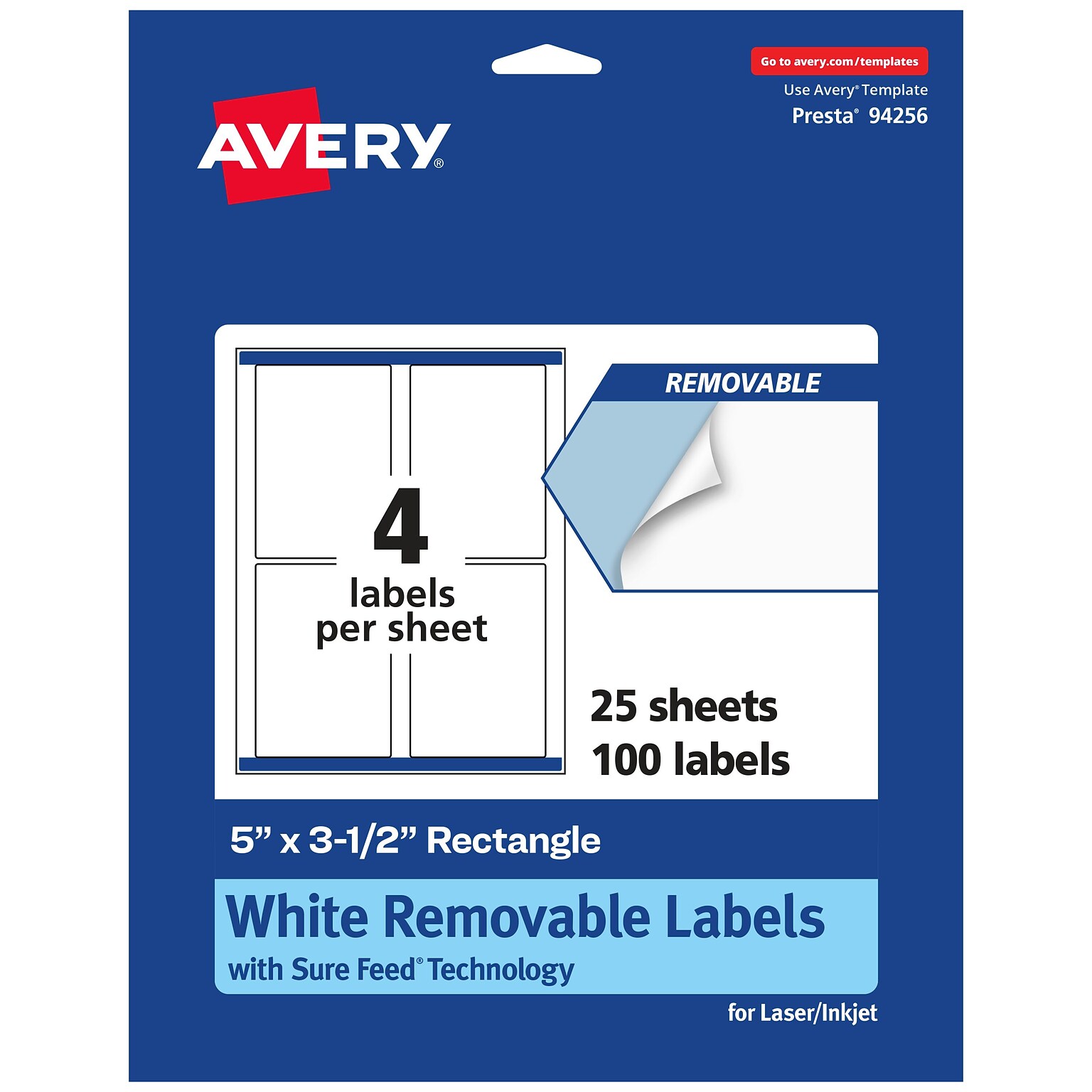 Avery Laser/Inkjet Rectangle Multipurpose Labels, 5 x 3.5, White, 100 Labels/Pack  (94256)