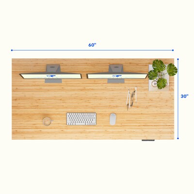 FlexiSpot E7COMMERCIAL 60''W Electric Height Adjustable Standing Desk, Bamboo/Black(E7BCOM6030-LBZB)