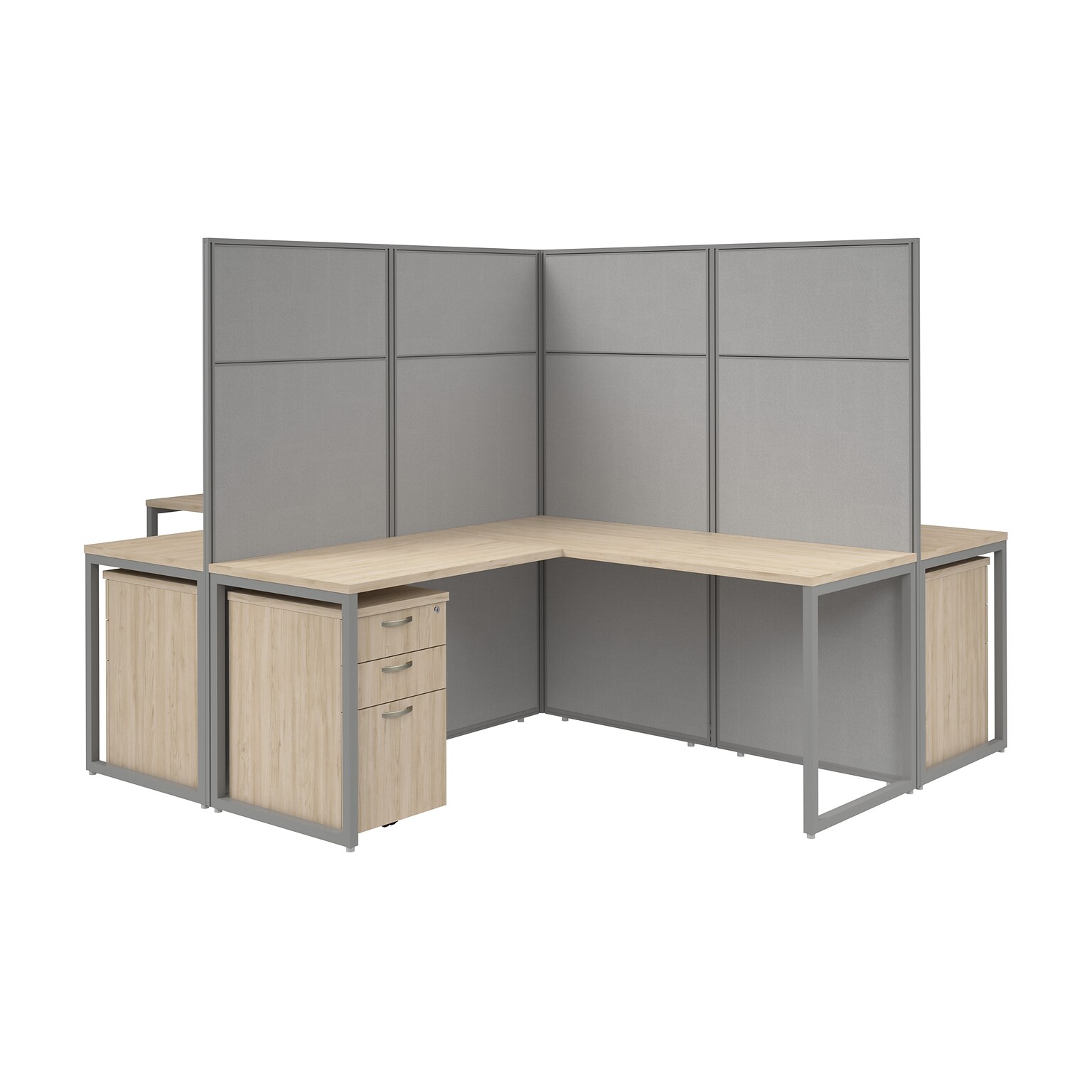 Bush Business Furniture Easy Office 66H x 119W 4 Person X-Shaped Cubicle Panel Workstation, Natural Elm (EODH76SNE-03K)