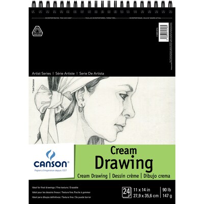 Canson Artist Series 11 x 14 Wire Bound Cream Drawing Sketch Pad, 24 Sheets/Pad, 2/Bundle (MCXC100