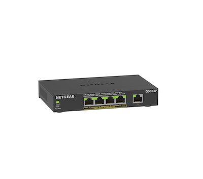 Netgear Essentials GS305P 5-Port Gigabit PoE Unmanaged Switch, 1000 Mbps, Black (GS305P-300NAS)