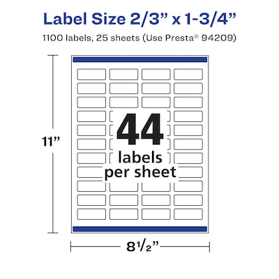 Avery Laser/Inkjet Rectangle Waterproof Multipurpose Labels, 1.75"  x 0.6667", White, 1100/Pack (94209)