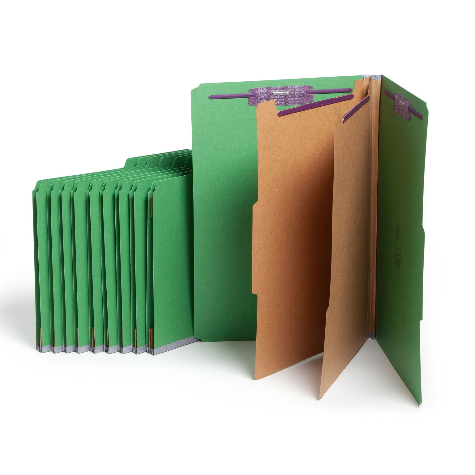 Smead 50% Recycled Pressboard Classification Folders, 2 Expansion, Legal Size, 2 Dividers, Green, 10/Box