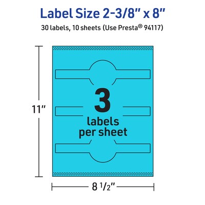 Avery Printable Decorative Edge Multipurpose Labels, 2-3/8" x 8", Bright Blue, 30/Pack (94117)