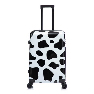 InUSA Prints 24 Hardside Suitcase, 4-Wheeled Spinner, TSA Checkpoint Friendly, Cow Animal Print (IUAPC00M-COW)