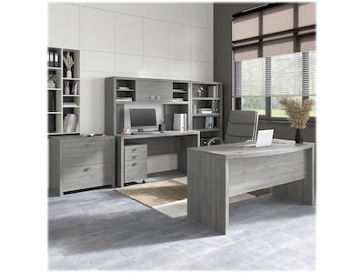 Bush Business Furniture Echo 60W Bow Front Desk, Credenza with Hutch, Bookcase and File Cabinets, M