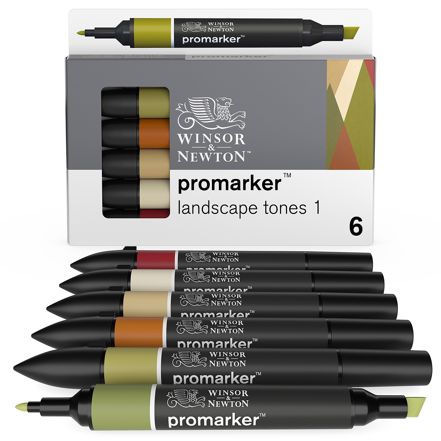 Winsor & Newton Promarker Dual-Tip Landscape Tones 1 Alcohol Based Marker, 6/Pack (WNX0290117)