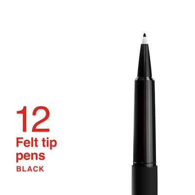 Staples Inspire Felt Tip Pen, Medium Point, 0.7mm, Black Ink, Dozen (ST63329)