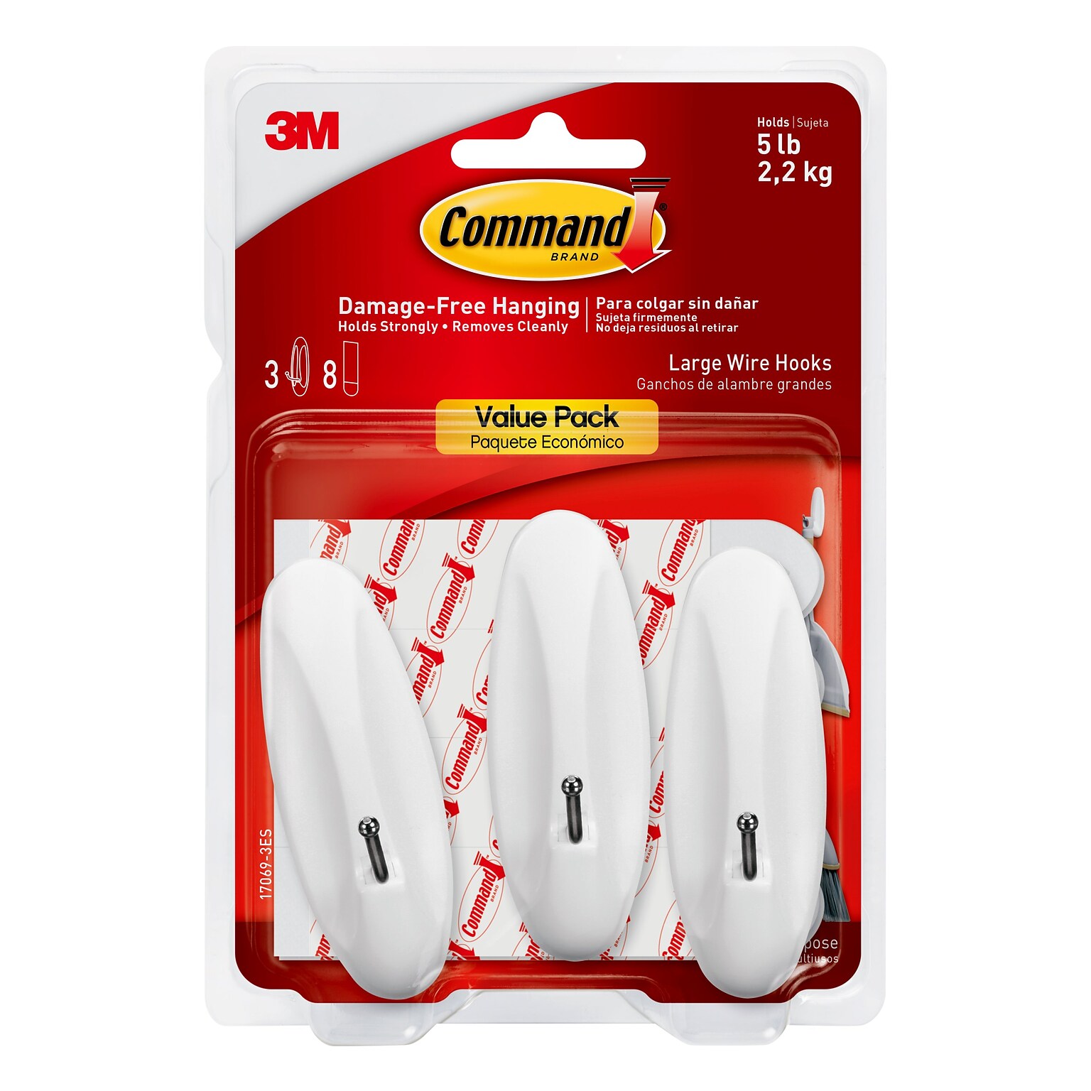 Command Large Wire Hook, White, 3 Hooks (17069-3ES)