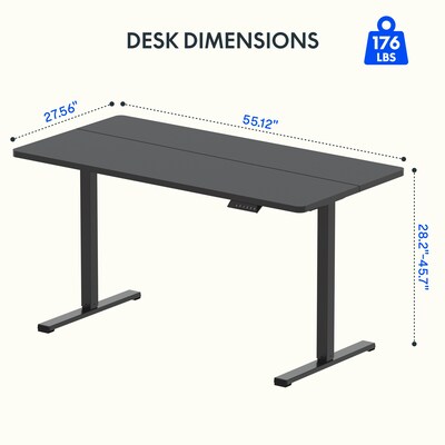 FlexiSpot ET155E 55"W Electric Rectangular Adjustable Standing Desk, Black