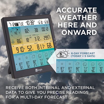Logia 7-in-1 WiFi Wireless Weather Station w/ 6-Day Forecast, Solar & Large 10" LED Display (LOWSC715FWB10)