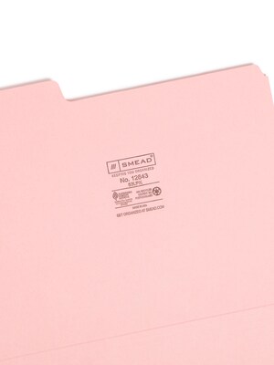 Smead File Folders, 1/3-Cut Tab, Letter Size, Pink, 100/Box (12643)