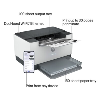 HP LaserJet M209dw Wireless Black & White Laser Printer, Single-Function, Print, Best for Home Office (6GW62F)