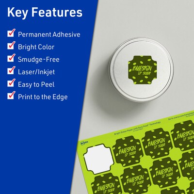 Avery Decorative Edge Multipurpose Labels, 1-5/8 x 1-5/8, Bright Green, 1600/Box (94110)