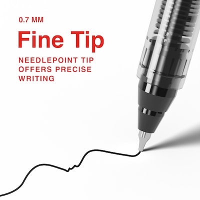 Staples Optiflow+ Rollerball Pens, Fine Point, 0.7mm, Black Ink, Dozen (ST63315)