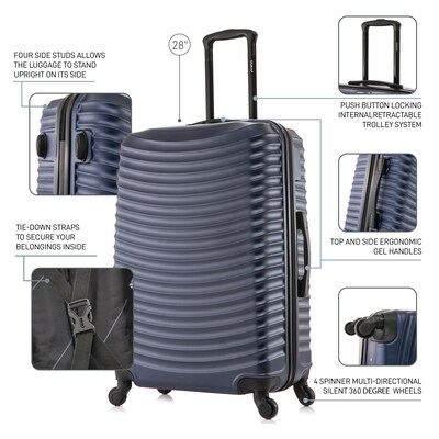 DUKAP Adly 3-Piece Hardside Spinner Luggage Set, TSA Checkpoint Friendly, Navy Blue (DKADLSML-BLU)