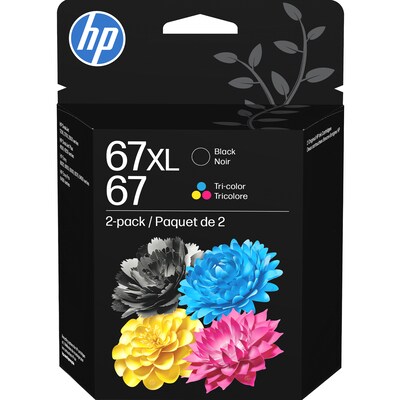 HP 67XL/67 Black High Yield and Tri-Color Standard Yield Ink Cartridge, 2/Pack (3YP30AN#140)